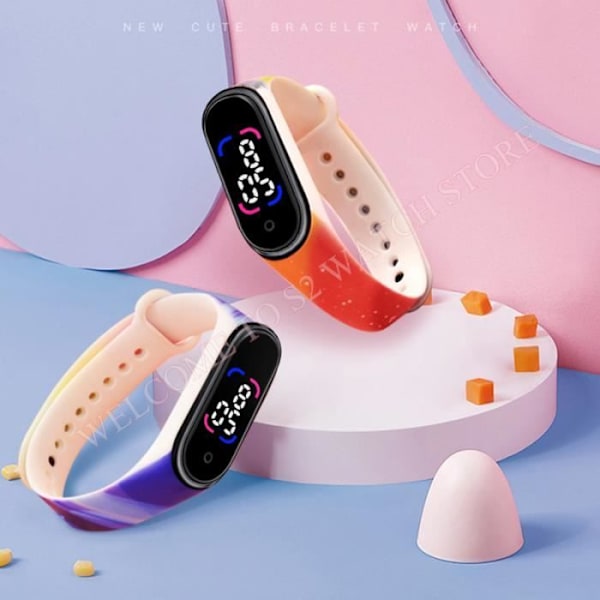 BLUETOOTH WATCH-SMART WATCH ,M6B--Rainbow Watches for Kids Pojkar Creative Watch Vattentät Mjuk Silikon BH