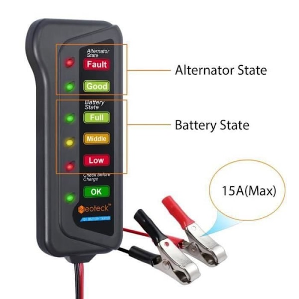 IY07878-Professionell 12V digital batteri- och generatortestare - 6 LED-indikatorer - Multifunktionstestare för bil och motorcykel