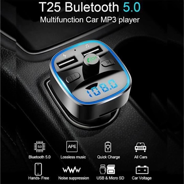 T25 Trådlös Bluetooth 5.0 Dual FM-sändare