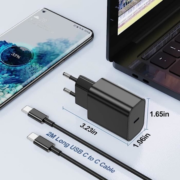 25W snabb usb C-laddare med 2M-kabel, Samsung snabbladdare + usb-C till usb-c-kabel med Samsung Galaxy S22 Ultra-S22-S[u119] Svart