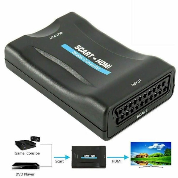 1080P HD SCART SCART TILL HDMI Converter TV Video Audio Adapter