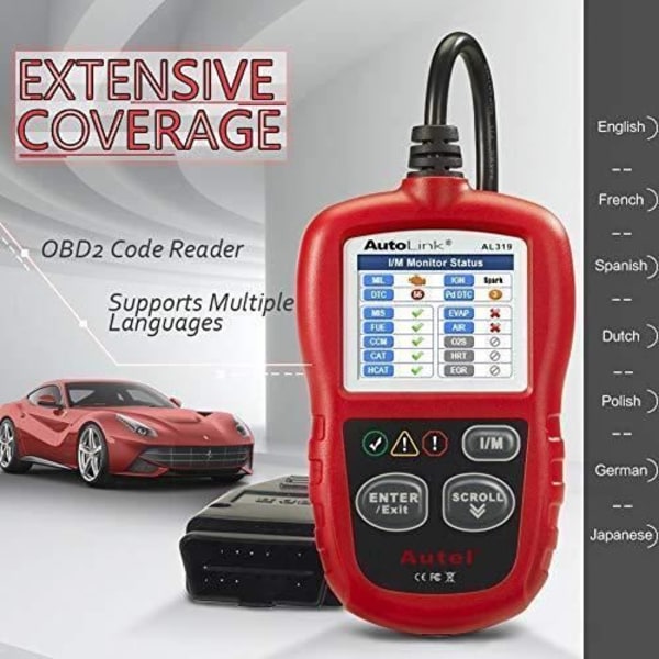 Autel - OBDII Auto Diagnostic Tools Kodläsare med fransk menyläsning och radering av felkoder