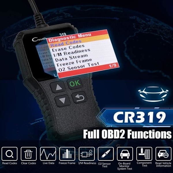 CR319 OBD2 - EOBD-Can Auto Diagnostic Scanner för att läsa och radera motorfelkoder, EVAP och sensortestare [841] -