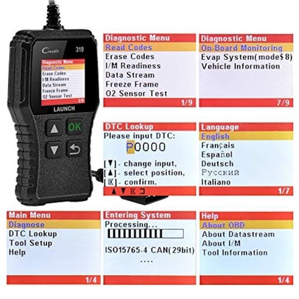 LAUNCH CR319 OBD2 / EOBD/CAN Auto Diagnostic Scanner för att läsa och rensa motorfelkoder, EVAP och sensortestare