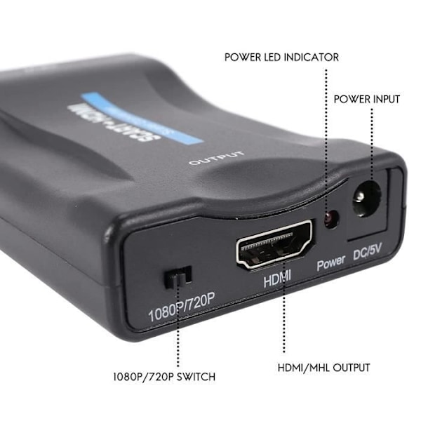 SCART till HDMI 1080p 60Hz SCART Adapter Plug and Play Analog till Digital Converter Video Audio Box Adapter A132