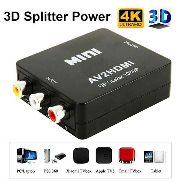 Mini AV till HDMI Video Converter Box, AV2HDMI RCA AV, CVBS TO HDMI Adapter, För HDV, PS3, P