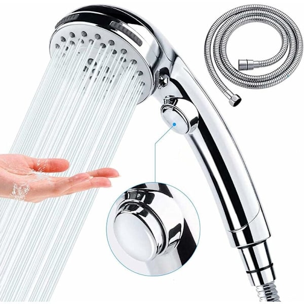 Brusehoved, håndholdt brusehoved med 1,5 m slange (uden holder), 6 spray