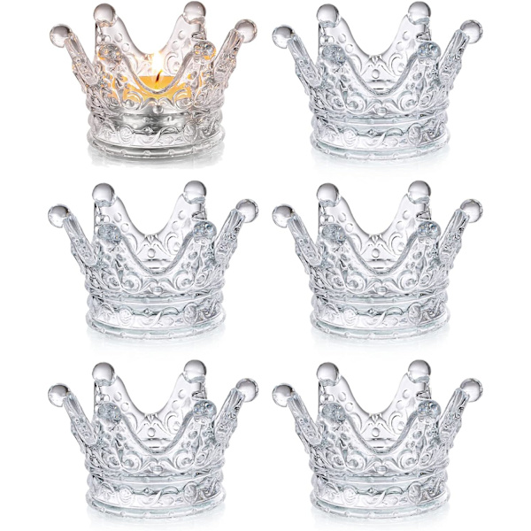 6PCS Crown Deocr Table Centerpiece Tealight Holder Clear Bulk for