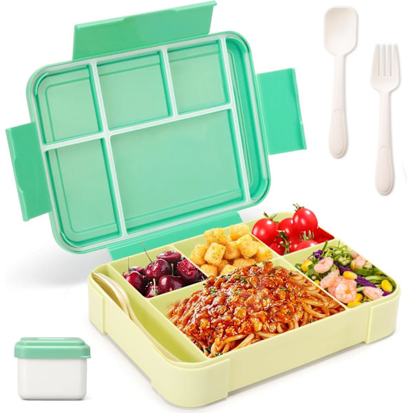 Lounasrasia, Bento-rasia Muovinen lounasrasia sopii aikuisille lapsille, 1300 ml Bento-rasia Ateriarasia kolmella lokerolla ja ruokailuvälineillä, BPA-vapaa, Mikroaaltouuni
