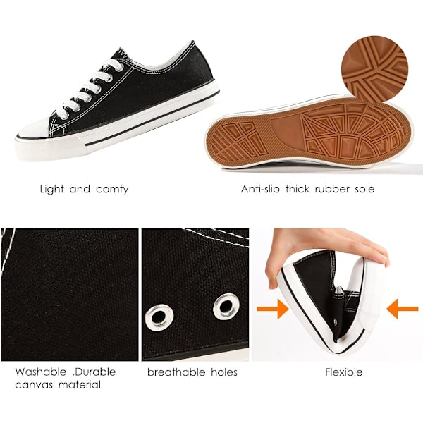 Dam Canvas Låga Sneakers Snörning Klassiska Sneakers Svart & Vit