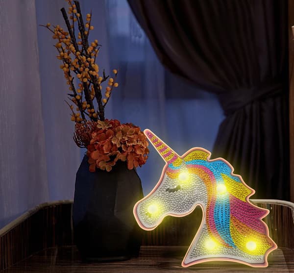 Diamantmålning Enhörning med LED-lampor DIY Specialformad Full