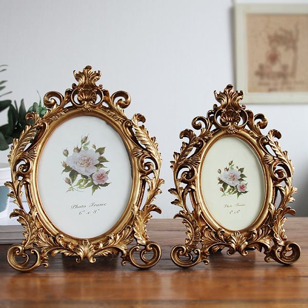 Vintage Bilde Ramme 4x6 Tommer, Oval Antikk Med Glass Front Gylden