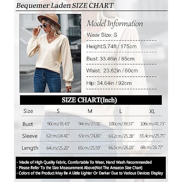 Dam långärmad puffärm tröja toppar mjuk V-ringning/ fyrkantig ringning pullover skjorta