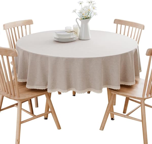 Rund Bomulls- och Linneduk Skydda och Dekorera Bordet Khaki Diameter 160 cm