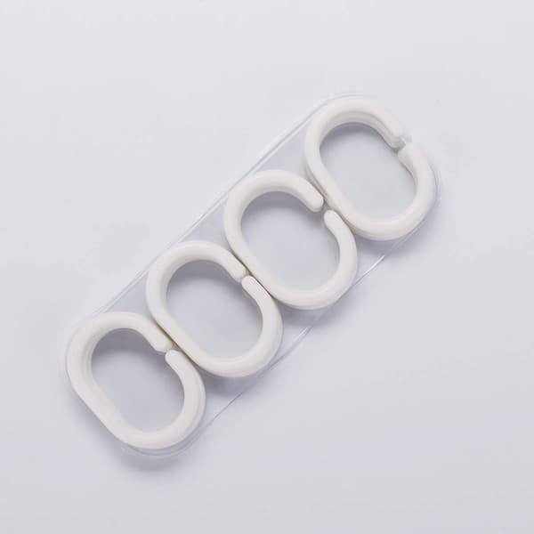 12 st C-formade duschdraperiringar i plast, vita