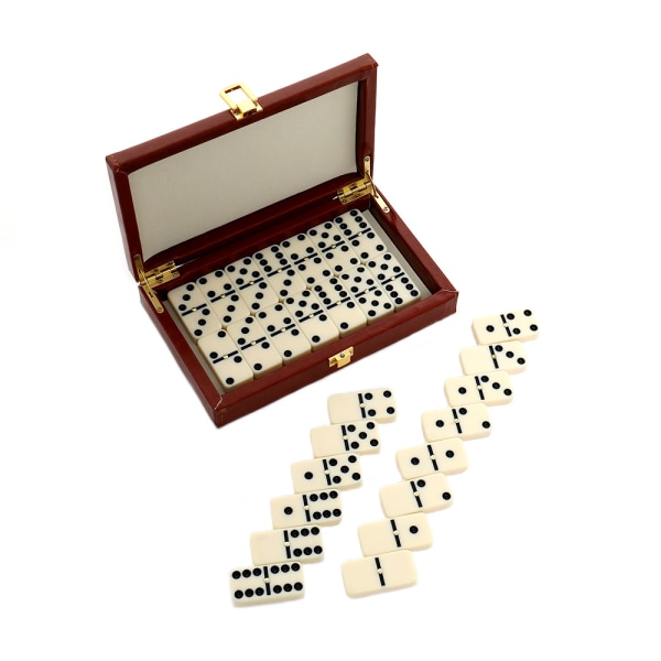 1 set hållbar brun trä domino låda domino brickor klassiska siffror bordsspel