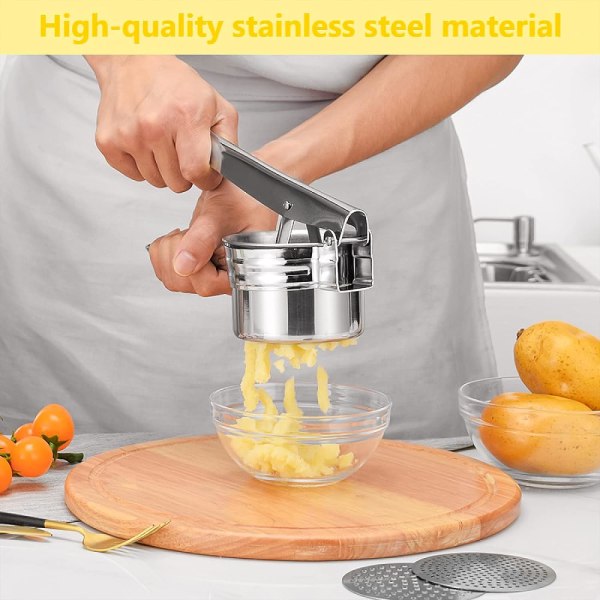 Potato Masher - Premium Stainless Steel, 3 Interchangeable Discs - Manual P