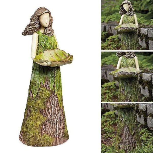 Pigehave statue i harpiks, fe pige skov pige udendørs fuglefoder,