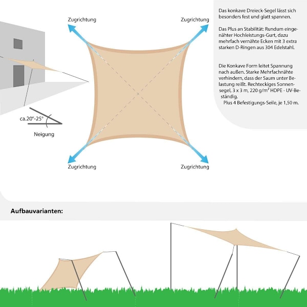 UV-skuggskydd - 3x3x3 HDPE Triangel Solskydd - Trädgård Balkong Canvas Beige