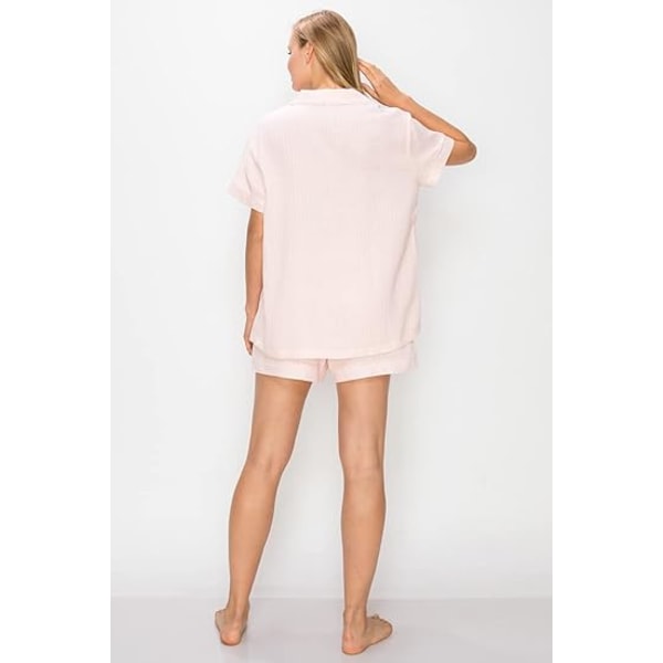 Kvinners Pyjamas Sett - 2-delt Bomull Kort Ermet Knapp Ned Skjorte og Shorts