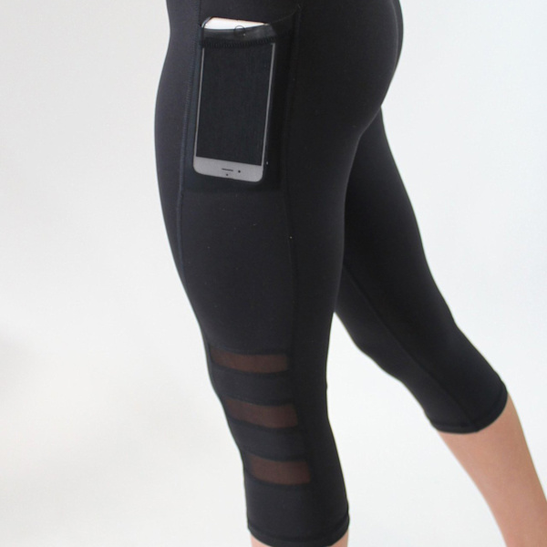 Mesh Energy Tights Solid Pocket Elastiska Yogabyxor Kvinnor Löpning Träning B
