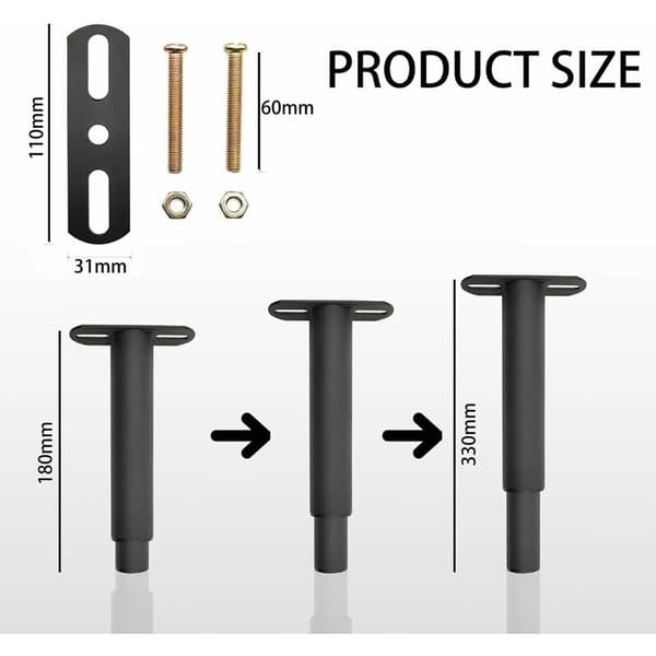 Sæt med 2 justerbare metaltrækbare T-formede sengeben til seng, sofa, (18-33 cm)
