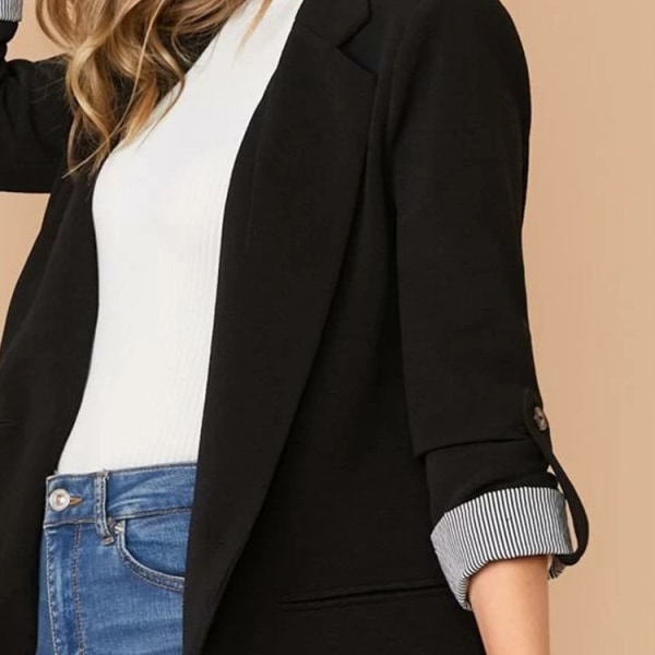Kvinnors Blazer Slim Lapel Arbetskostym Kavaj En Knapp Fickor Ytterkläder 3/4 Ärm XL