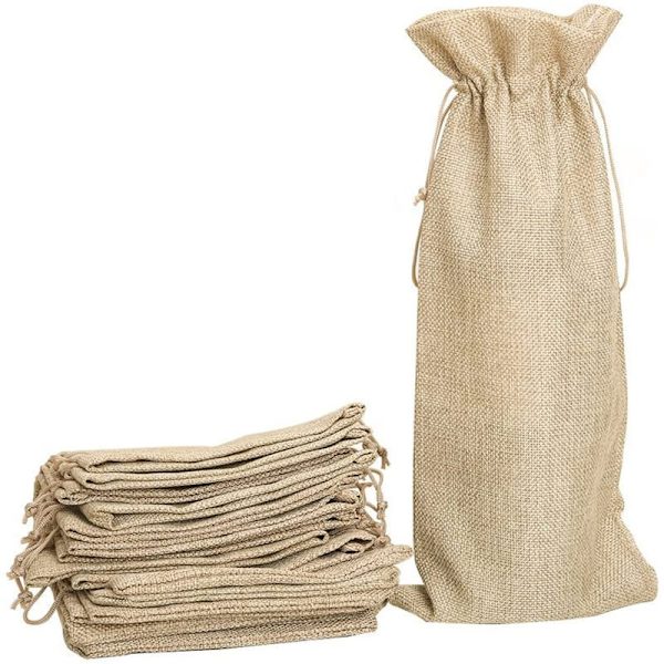 10 stk. Vinstokposer i Burlap med Snøre (Original Hampfarve)