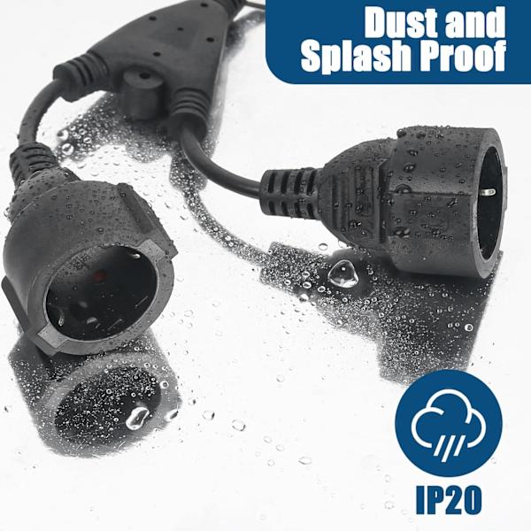 IP44 Kaksoispistorasia-sovitin - 2-in-1 Lyhyt jatkojohto kotiin