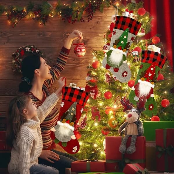 3 stk julekuler til julepynt, store 3D julestrømper