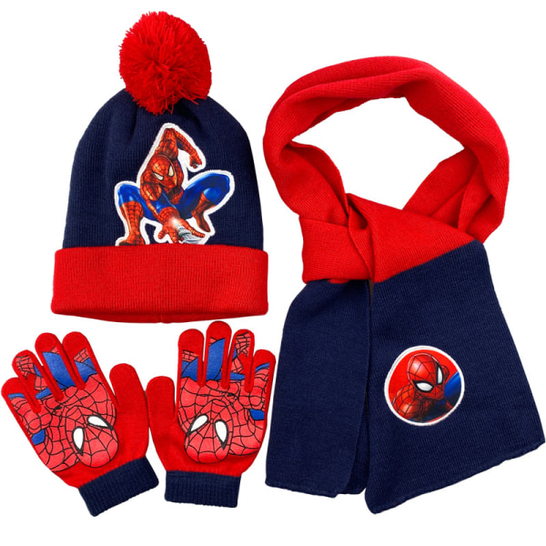 Spider-Man vintervarm stickad mössa + halsduk + handskar set för barn