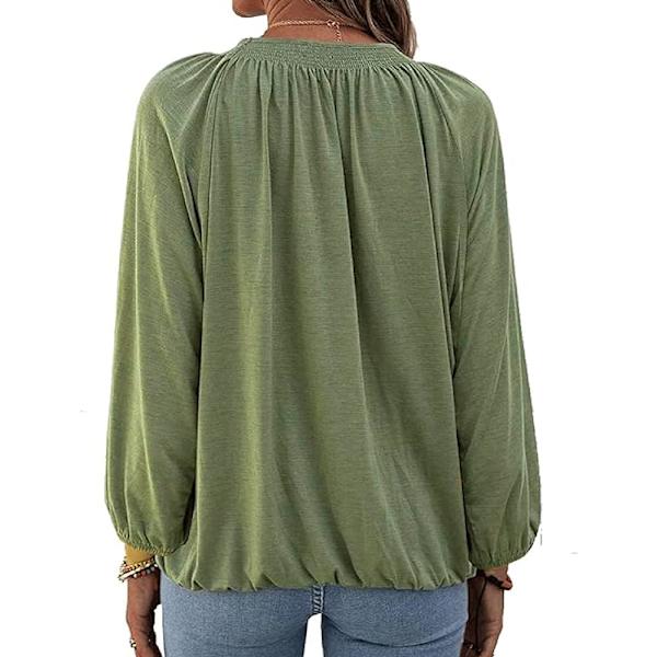 Dame Crew Neck Tunika T-skjorte Bluse Lang Ermet Tilfeldig Løs Plissert Bas