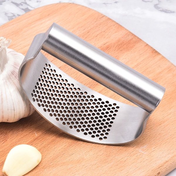 Manuell, Böjd Rostfri Garlic Press, Professionell Garlic Crusher Silikon Garlic Peeler för Kök Verktyg