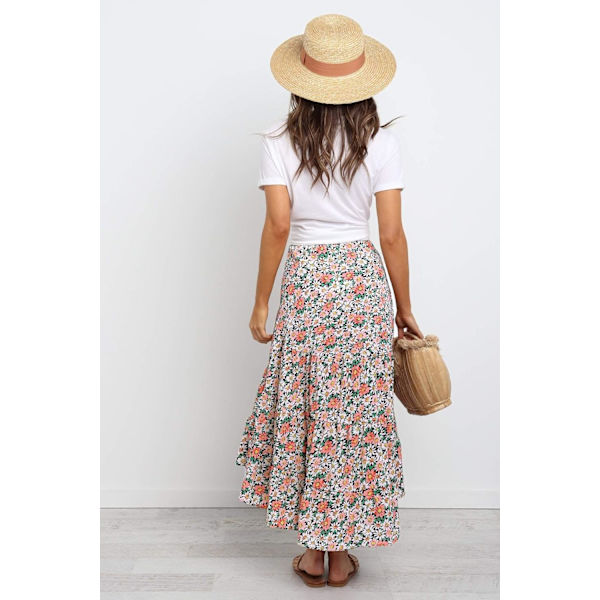 Kvinde Højtaljet Blomster Midi Boho Elastisk Højtaljet Nederdel Slid A-Linje Fl