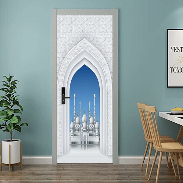 3D Dørplakat Hvite Palass Mekka Store Moske DIY Dørklistremerke Hjemmedekor