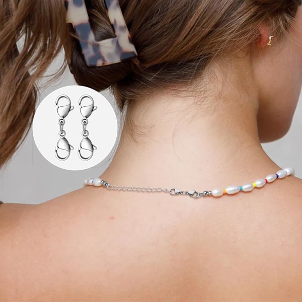 10 stycken Dubbla Hummerlås, Halsbandskoppling, Halsbandslås kompatibla Kedjor Armband Smyckeshantverk - Silver/26mm