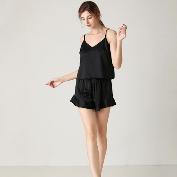 Dam sexig siden satin volang pyjamas set cami shorts set nattkläder Bla