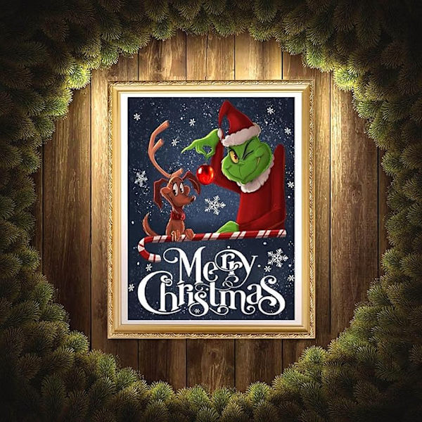 Juldiamantmålning Kit för Vuxna, Grinch Diamantkonst för Vuxna Nybörjare, Diamantpunkter Gem Art för Estetisk Heminredning 12x16 tum