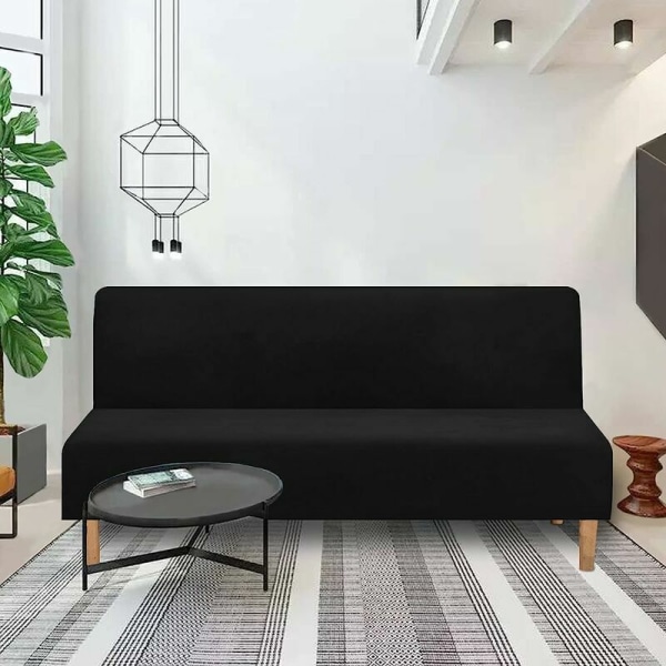 Yksivärinen taitettava sohvan cover vuodesohvaan Musta polyesteri sisä- ja sisäkäyttöön
