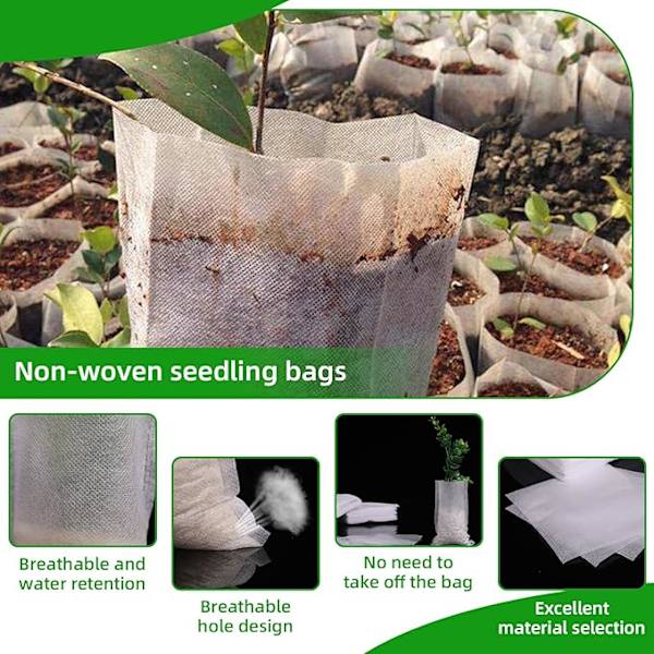 300 stk. planteposer i non-woven materiale, bionedbrydelige planteposer, stofplanteposer, plantesække til hjem, have, drivhus til tomater, blomster, planter