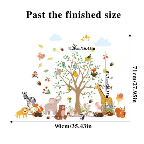 Animals Forest Tree Wall Sticker Squirrel Deer Owl Wall Decal Cartoon Animal Wall Decor for Kids Baby Room Nursery Living Room Decoration