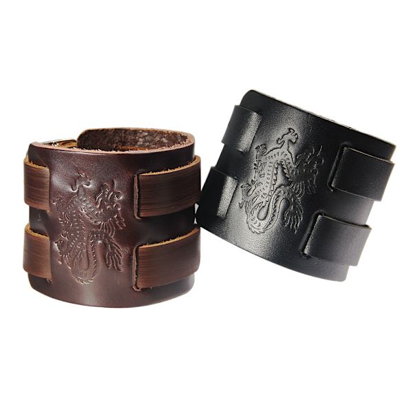 Brun läderarmband för män - Drake - Punk-stil, 11,6 tum, Läder