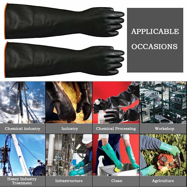 Kemikalieresistente Latexhandsker i Gummi, Syre/Base/Industriel Sikkerhedsarbejde, Lange Beskyttende Handsker, Sorte, 1 Par
