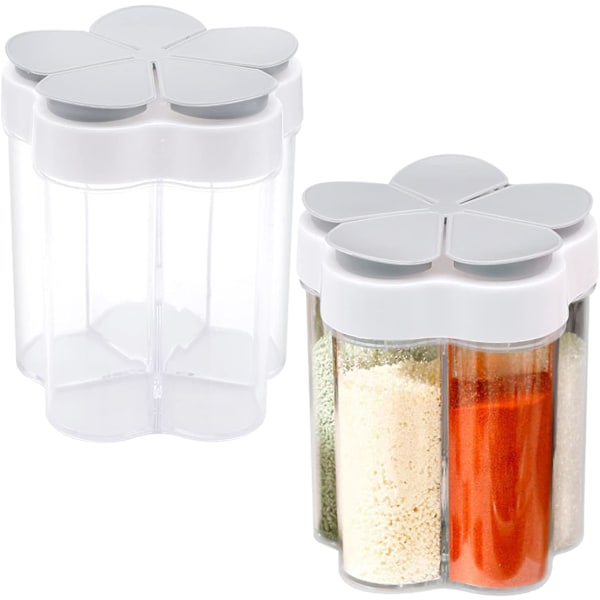 2-pack 5-i-1 Plastkryddburkar, Transparenta Kryddbehållare med 5 Fack, Kryddburkar för Kryddor, Örter, Salt, Peppar, Grill, Picknick, Resa, Camping, Kök