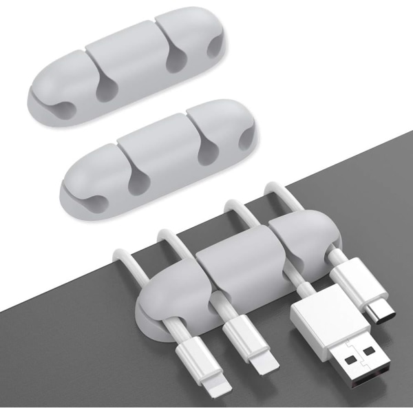 Kabelhållare 3-pack Kabelorganisatör med 4 slits Kabelhantering Skrivbord Kabelklämma (Grå)