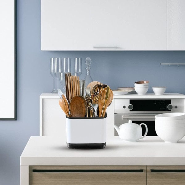 Bestikkholder, tildekket oppvaskstativ, 3 rom multifunksjonelt bestikkbrett (svart) 13,6*14,7*10cm