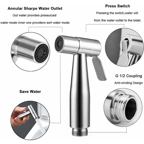Rustfrit bidet toiletsprayersæt, justerbart tryk bidet sprayers håndbruser til bidet-haner Perfekt til personlig hygiejne, rengøringspleje Fo