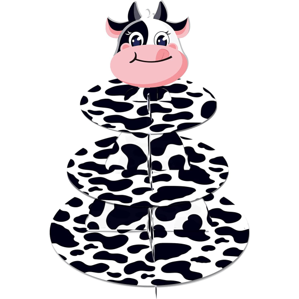 Farm Animal Cow Print Cupcake Teline Pyöreä pahvi lehmä Teema 3 Taso Cupca