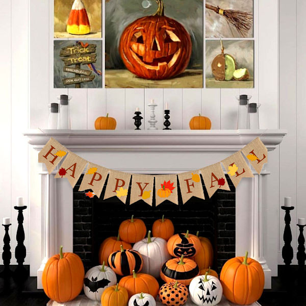 Happy Fall Banner Jute Græskar Burlap Banner Efterår Efterår Banner Efterår Burlap