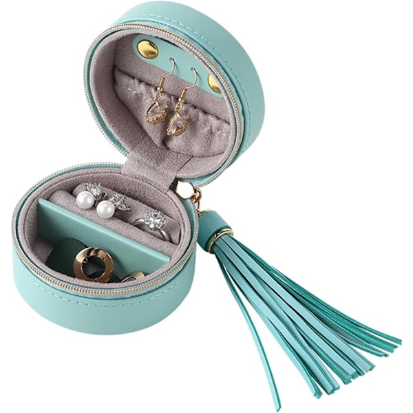 Rejse Smykkeæske Bærbar Rund Læder Mini Smykke Organizer Rejse Organizer med Lynlås Øreringe Halskæde Armbånd Display Case